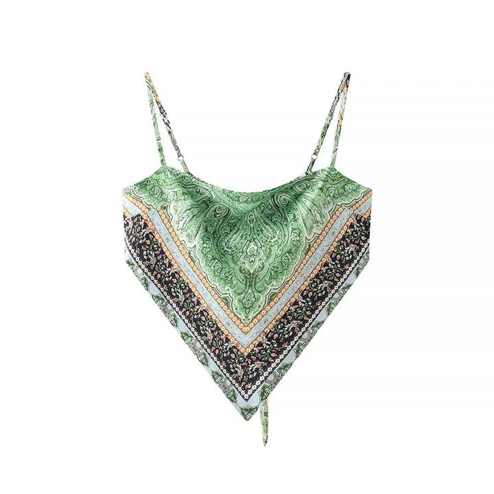 Rosa Clothing - Wholesale Camisole - Women's - Silk Vintage Print Backless Lace-Up Cropped Camisole Top7