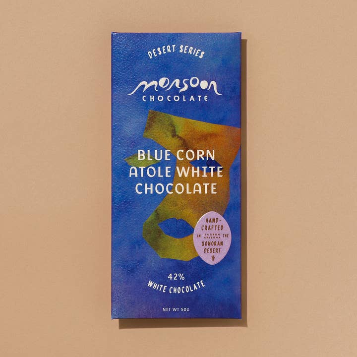 Monsoon Chocolate - Wholesale Chocolate Bar - Monsoon Blue Corn Atole 42% White Chocolate, 50g0