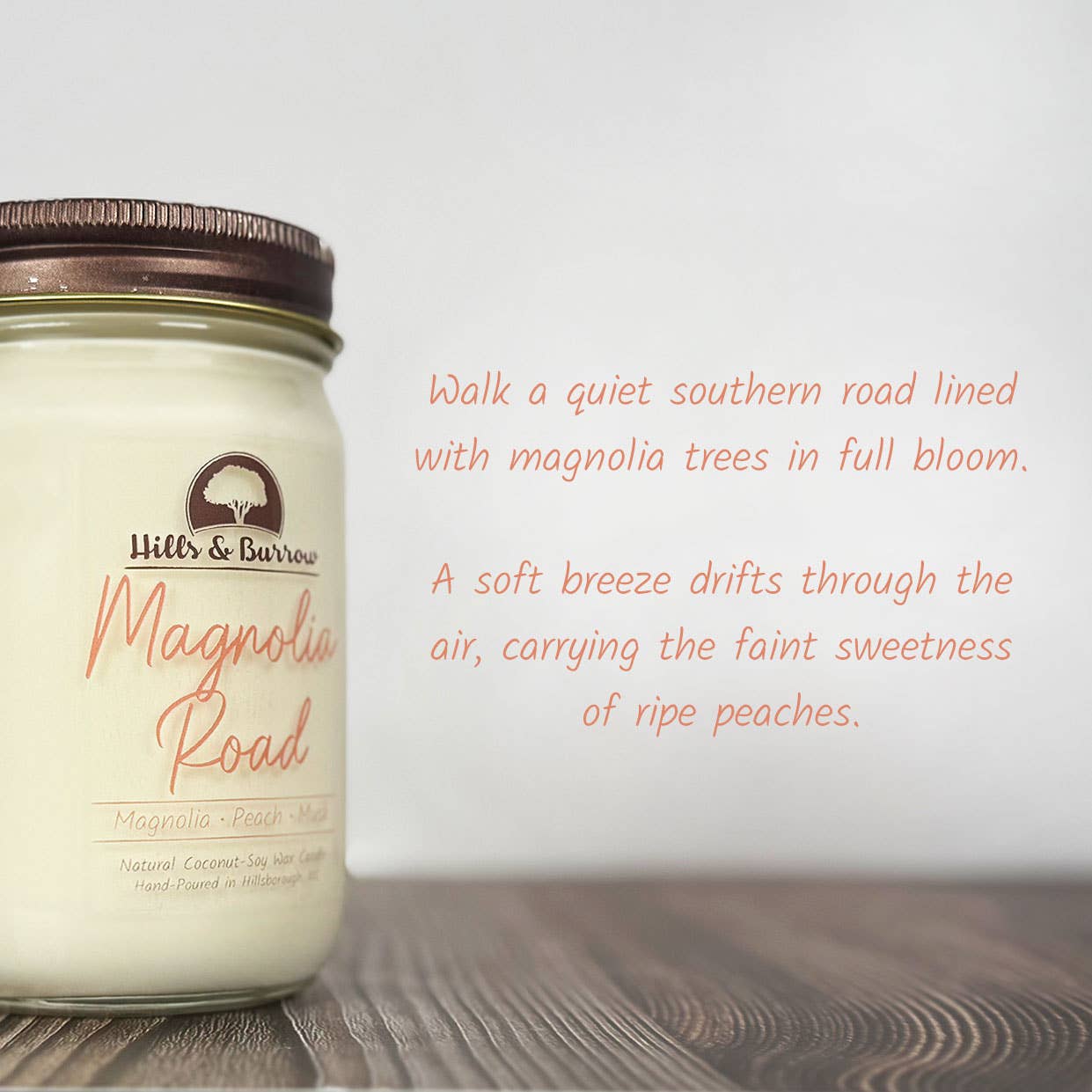 Hills & Burrow - Wholesale Jar/Filled Candle - Magnolia Road – Soft Magnolia & Ripe Peach Candle2