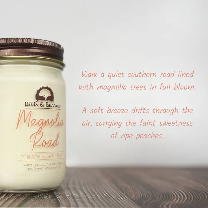 Hills & Burrow - Wholesale Jar/Filled Candle - Magnolia Road – Soft Magnolia & Ripe Peach Candle2