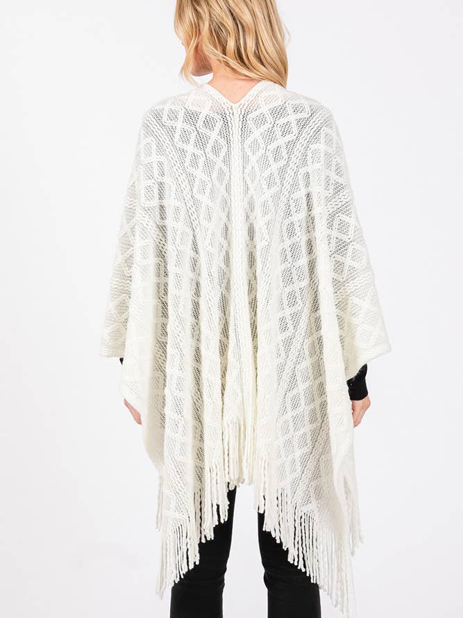 Hana – wholesale Cardigan – Women’s – Diamond Pattern Tassel Knit Ruana Winter Cardigan21