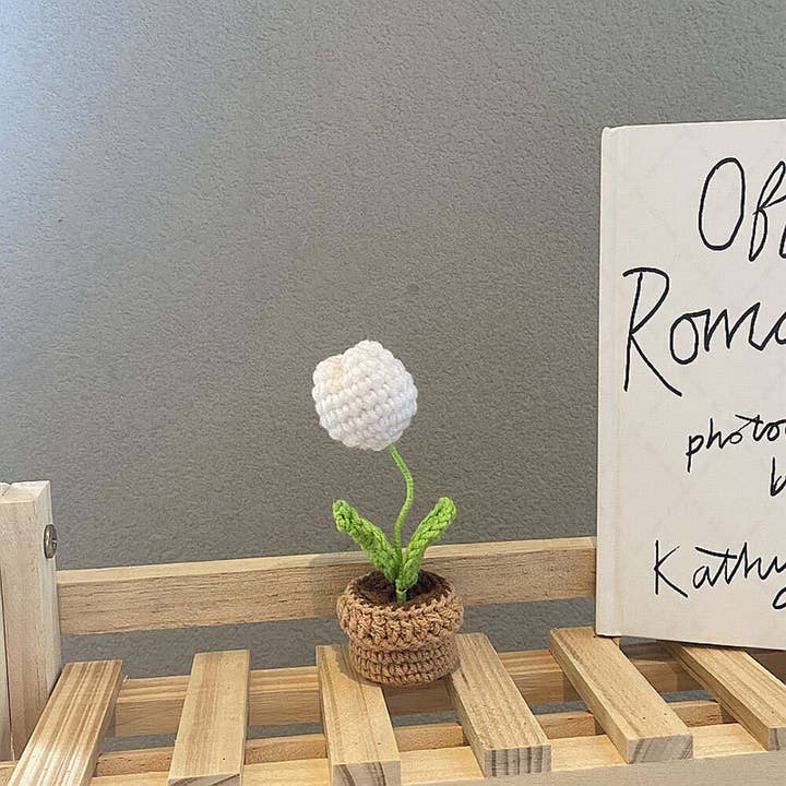 TOMOPOD LLC - Wholesale Artificial Flowers - Crochet Tulips in the Pot, Knitted Mini Flower Pot Plant