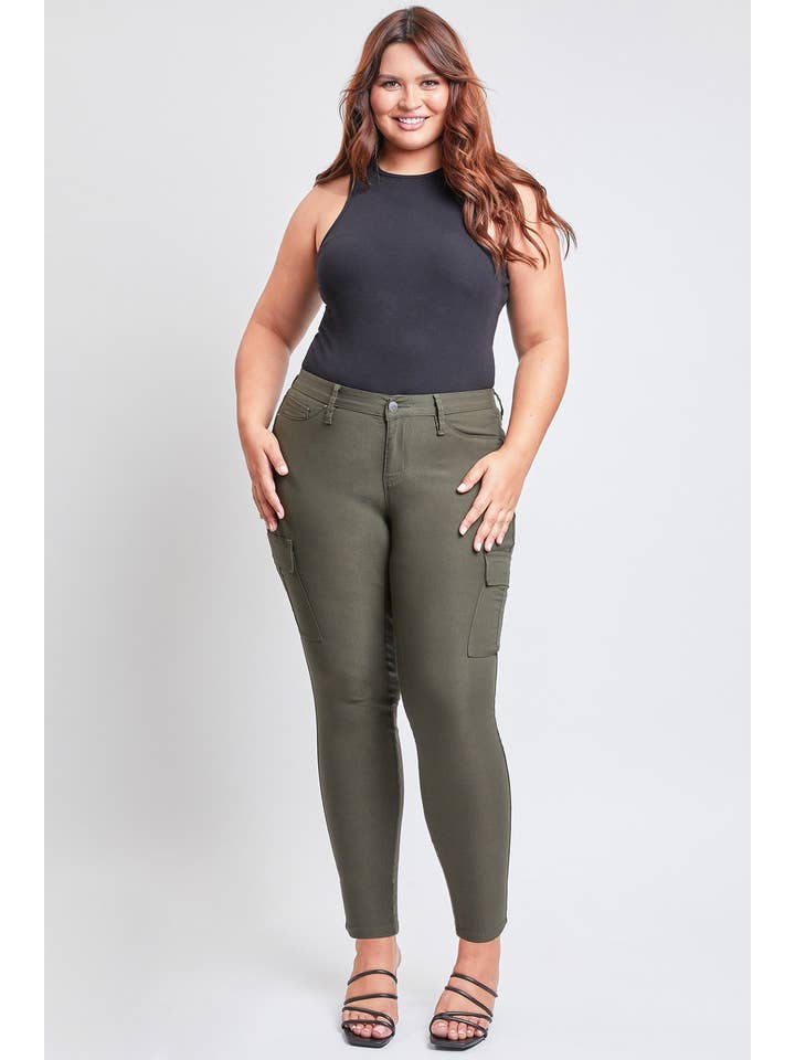 Dark Olive Junior Plus Hyperstretch Forever Color Cargo Jeans for wholesale on Faire
