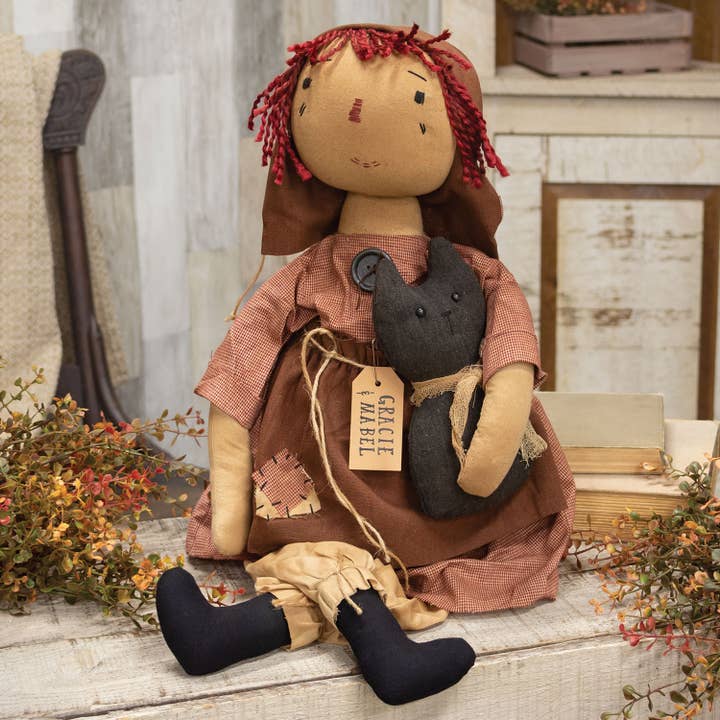 The Hearthside Collection - Wholesale Decorative Tabletop Object - Gracie Doll w/Mabel the Cat