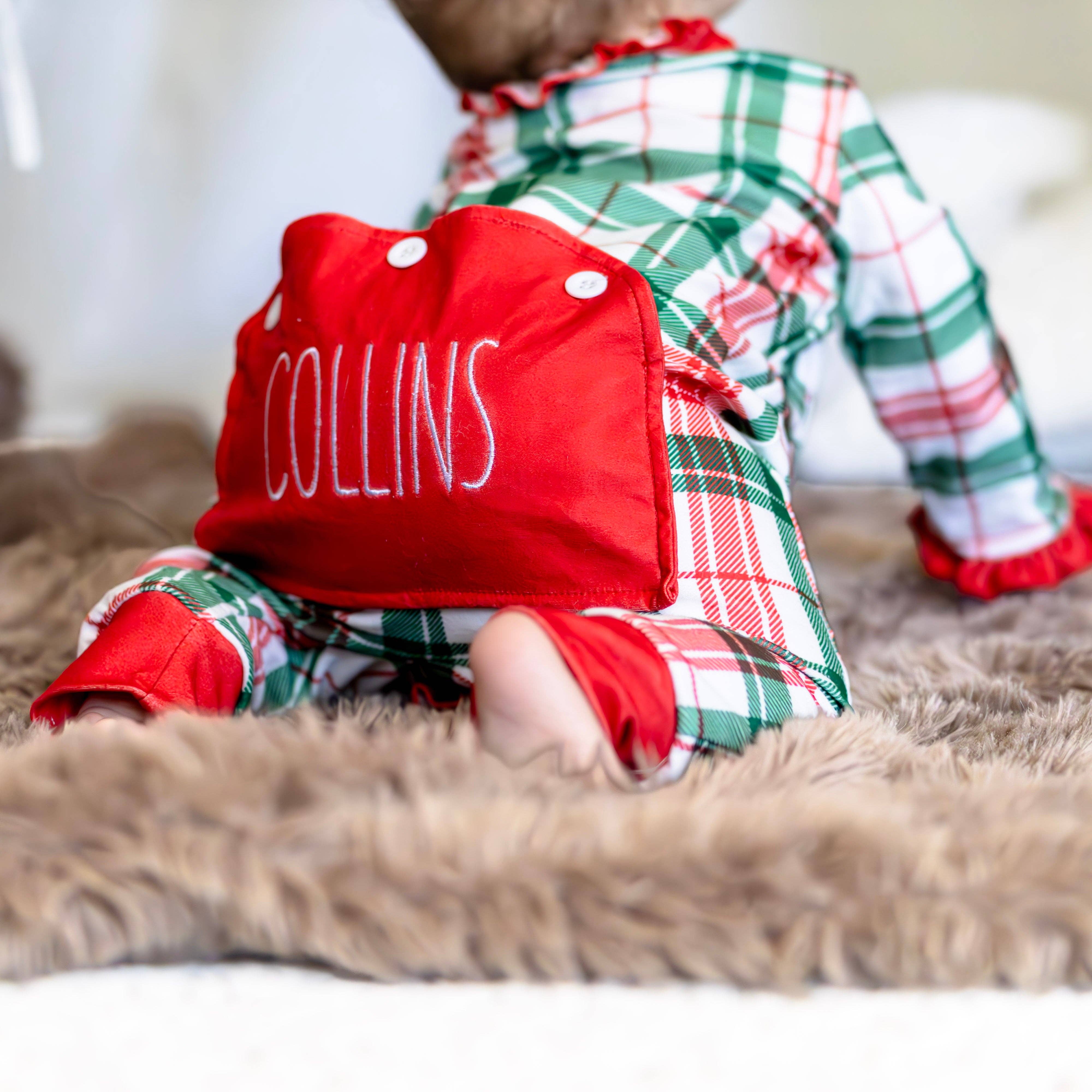 Sugar Bee Clothing - Wholesale Sleepsuit - Baby - Christmas 2025 Pajamas - Ruffle Buttflap - Christmas Plaid1