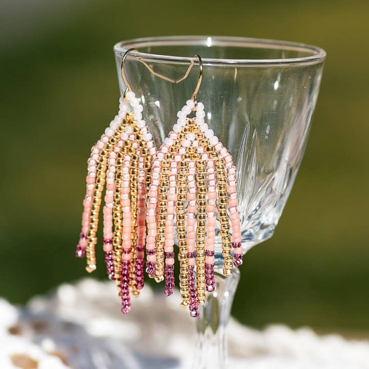 Peach Sunrise Fringe Earrings ONE OF A KIND for wholesale by Evida Co.
