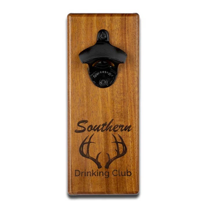 Magnetic Bottle Opener - Deer Camp - Mahogany for wholesale by Southern Drinking Club