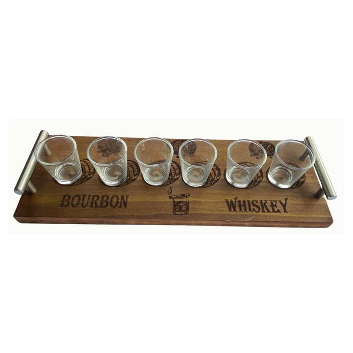 Wooden Nose Gift Shop - Wholesale Shot Glass - Bourbon Shot Glass Flight with Bourbon Recipe Book QR Link
5