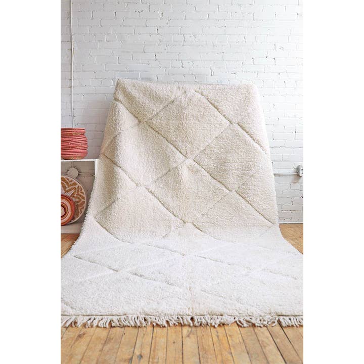 BohoVibeCraft - Venta al por mayor Alfombra pequeña - Alfombra minimalista de lana blanca hecha a mano con lana de beni-ouraína blanca
