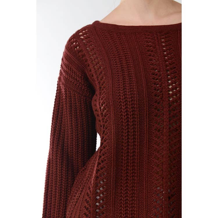 Mak - Wholesale Knit Sweater - Women's - Leaf Crochet Detailed Rolled Up Sleeve Sweater HB20528