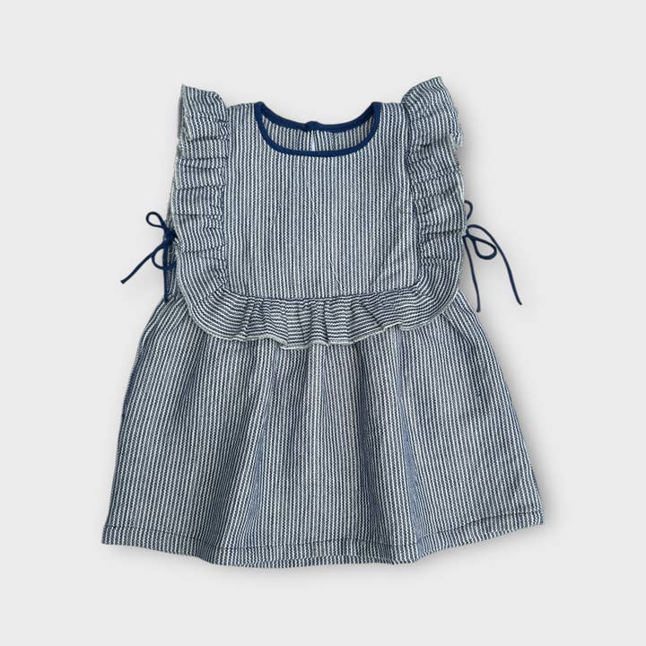 Organic Cotton Railroad Stripe Ruffle Ophelia Dress for wholesale by League of Friends