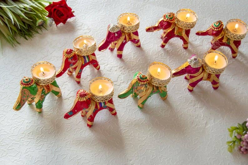 El'Cobre-Ecozonelifestyle - Venta al por mayor Candelabros - Set de 2 portavelas artesanales en forma de elefante para vela tealight6