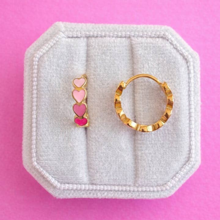 Pink Ombre Heart Chunky Huggie Hoops for wholesale by Desert Peach