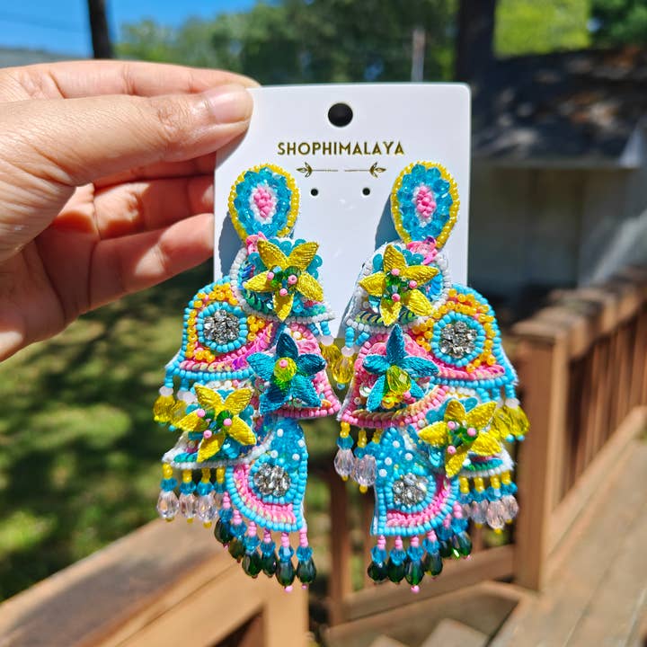 ShopHimalaya - Wholesale Dangle Earrings - Handmade Blue Colorful Beaded Earrings Statement Dangle0