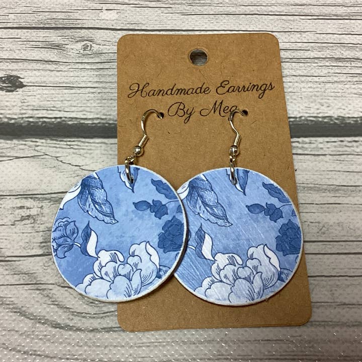 Blue and White Floral 1.5 inch for wholesale by Handmade Earrings By Meg