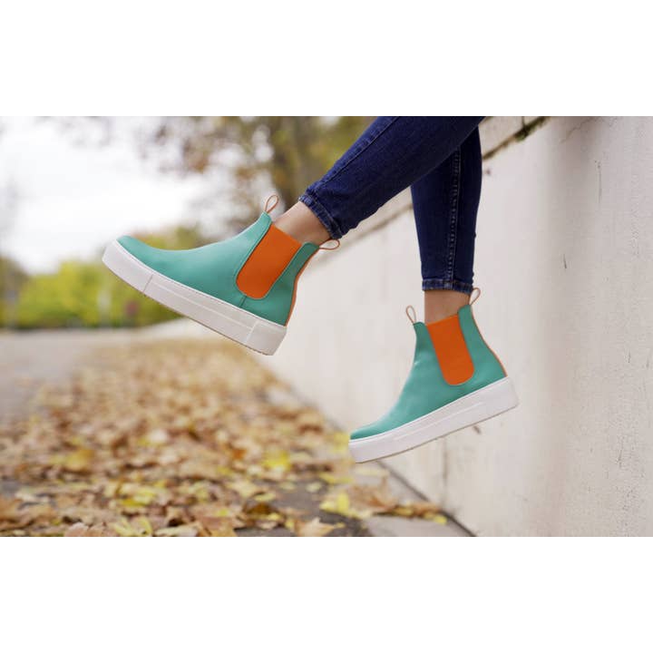 GREEN and ORANGE CHELSEA BOOT | PUMPINK TEAL for wholesale on Faire2
