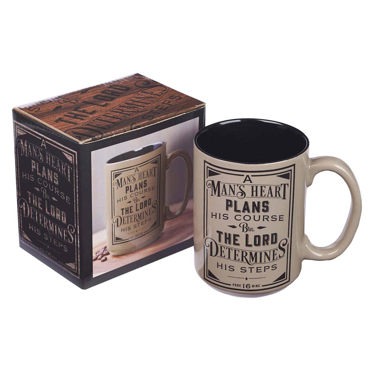 Christian Art Gifts - Wholesale Coffee Mug - Mug Brown/Black A Man's Heart Prov. 16:91