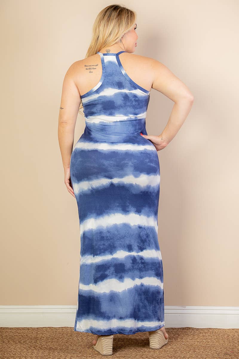 CAPELLA APPAREL - Venta al por mayor Vestido - Mujer - Vestido maxi estampado tie-dye a rayas de talla grande11