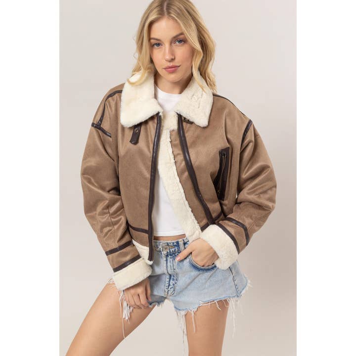 HYFVE - Wholesale Jacket - Women's - HF25A844-Fur Contrast Suede Jacket