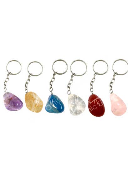 (PC)KEYCHAIN - TUMBLED STONE MIXED STONES 3.75-4.5"L for wholesale by Oceanic Linkways Inc