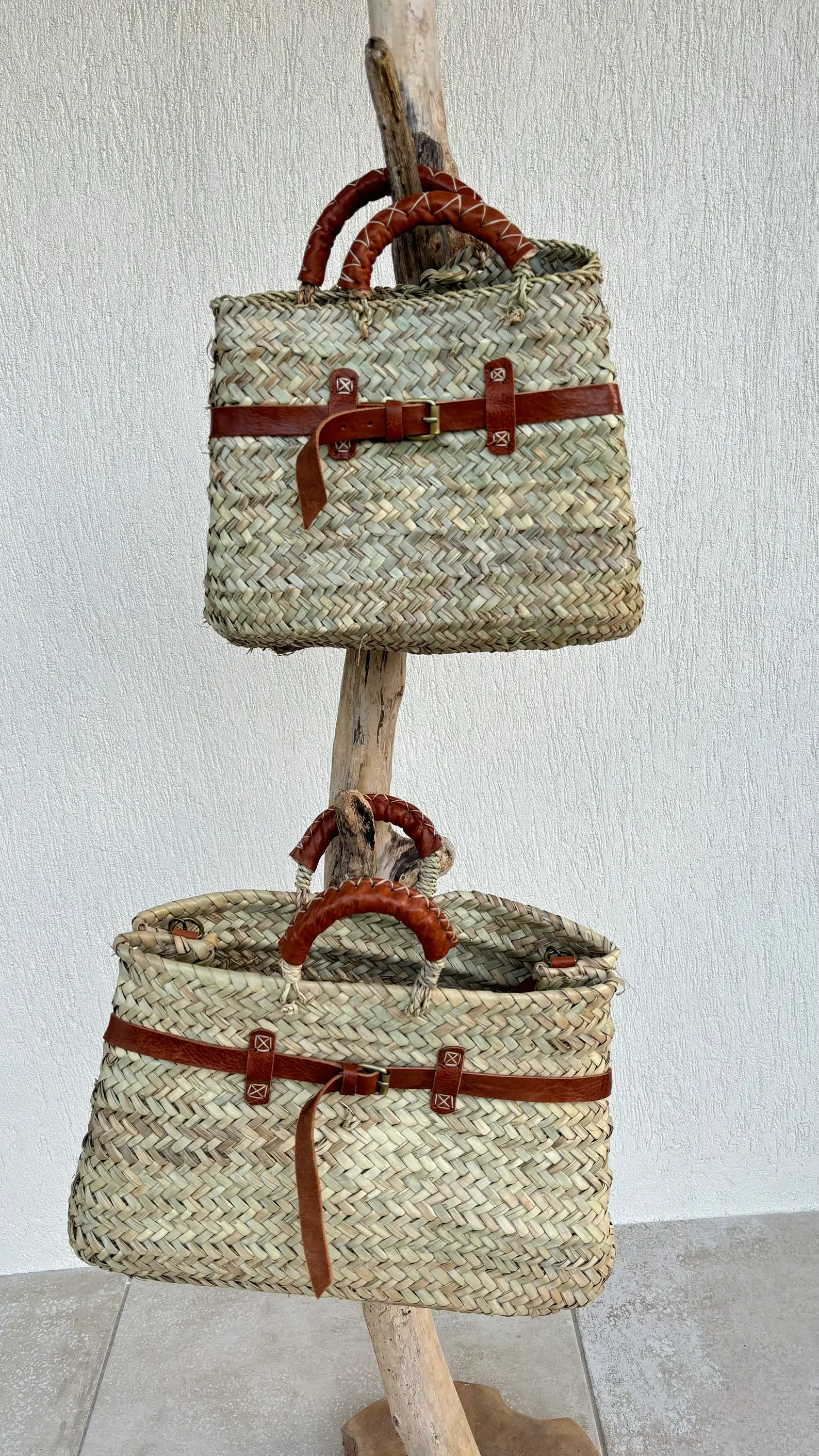 DarKech - Wholesale Beach Bag - Handmade French Baskets with Leather Straps Straw Basket Bag2