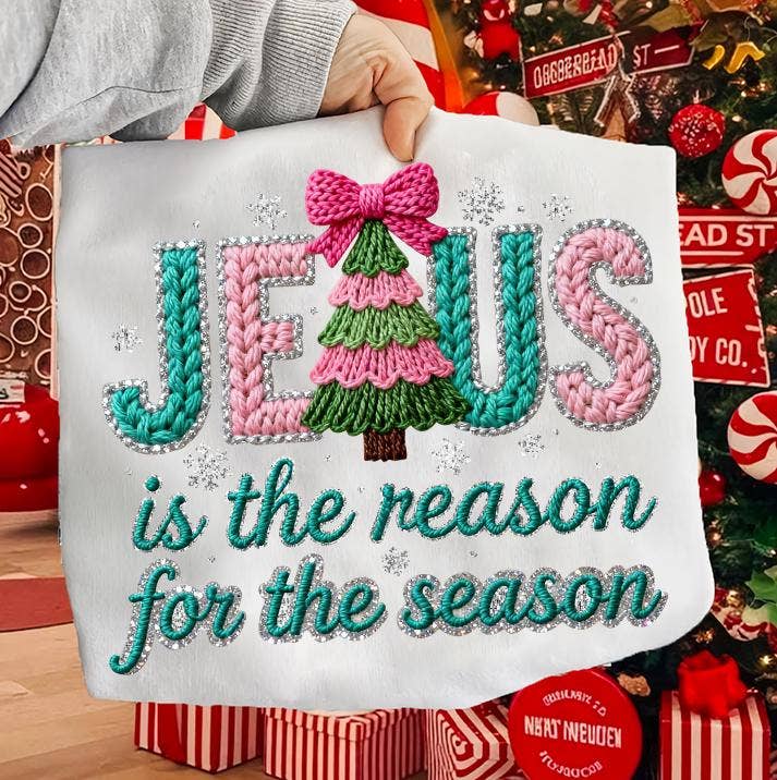 Glaime - Wholesale T-Shirt (Graphic) - Women's - Comfort Colors Faux Yarn Jesus is the reason Shirt, Xmas Tee2