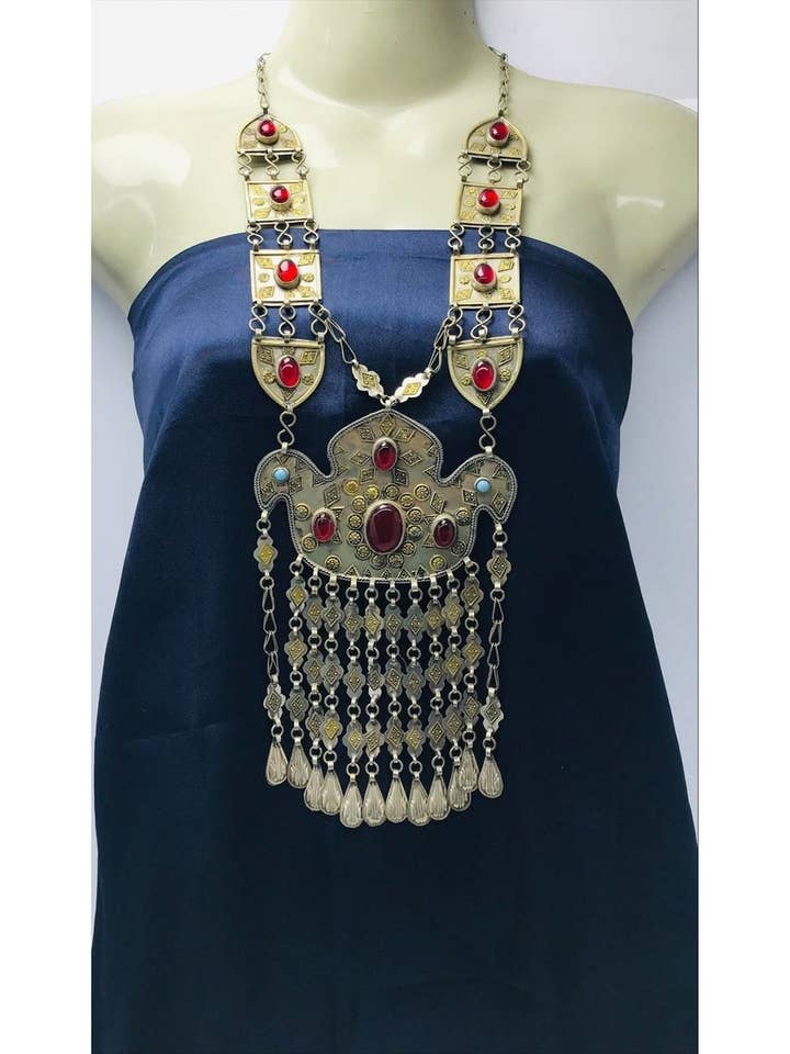 Silver Kuchi Vintage halsband med glas stenar och pärlor för wholesale av vintarust