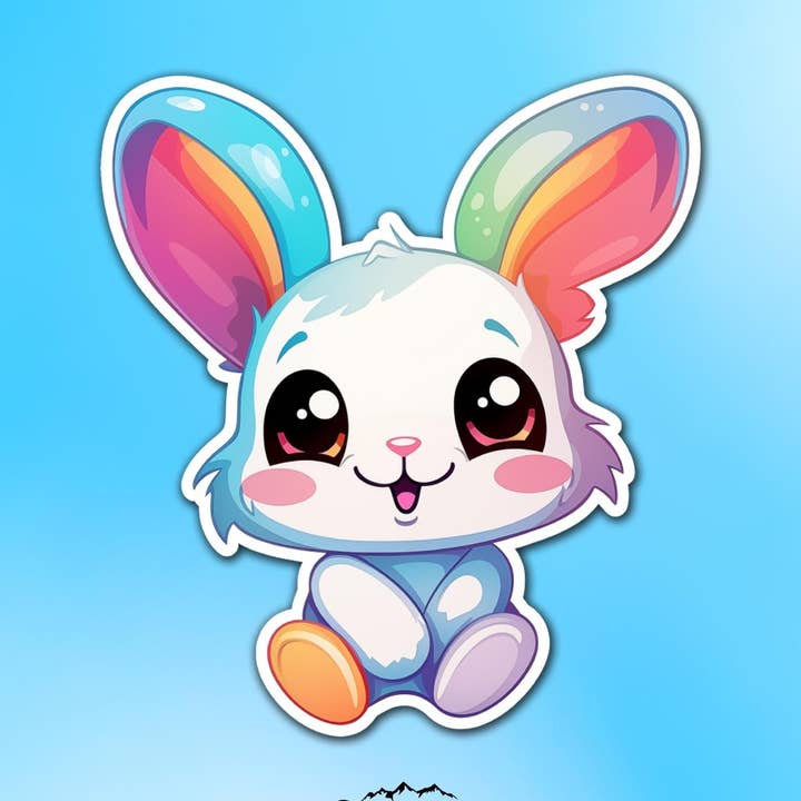 Cute Happy Rainbow Bunny Kawaii Vinyl Sticker for wholesale by Sticker Lodge