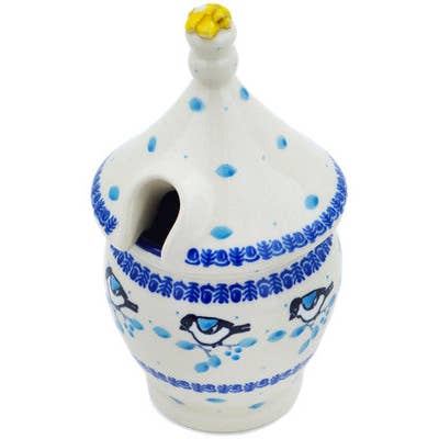 Honey Jar 12 oz Winter Sparrow Theme for wholesale by Polmedia Polish Pottery