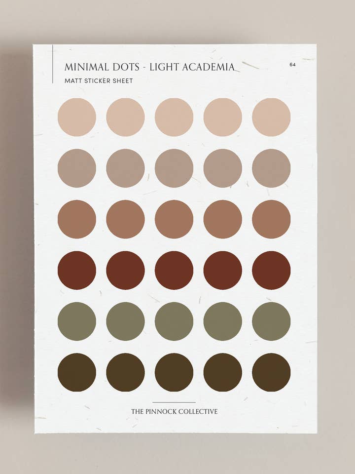 Light Academia Minimal themed dots Sticker sheet for wholesale by The Pinnock Collective