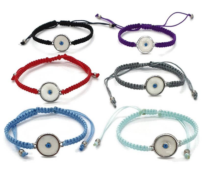 Loli - Wholesale Charm/Dangle Bracelet - Bracelet Macrame Round Evileye Evil Eye Enamel Silver & Gold0