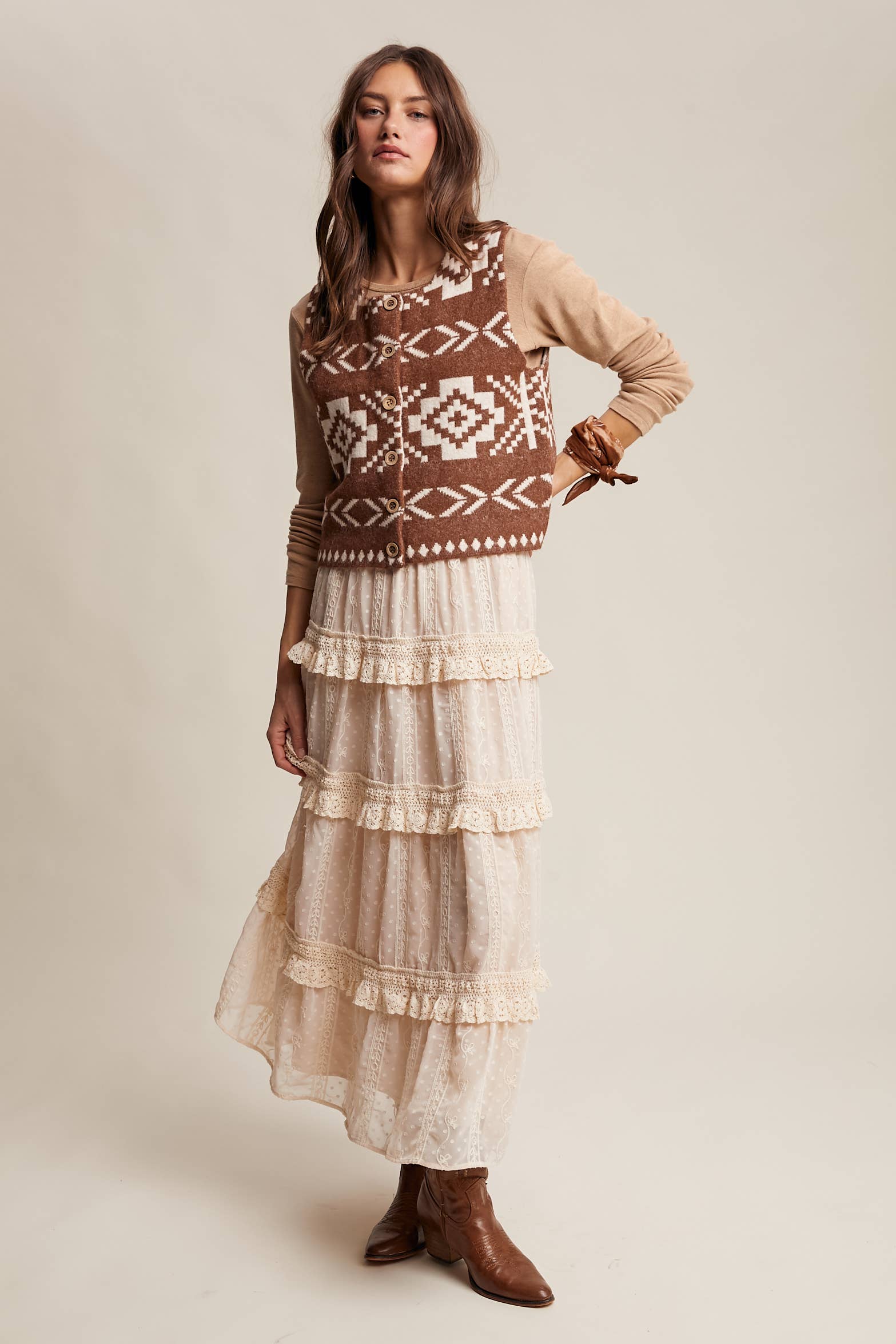 Listicle - Wholesale Sweater Vest - Women's - Southwestern Button-Up Vest LSW097733