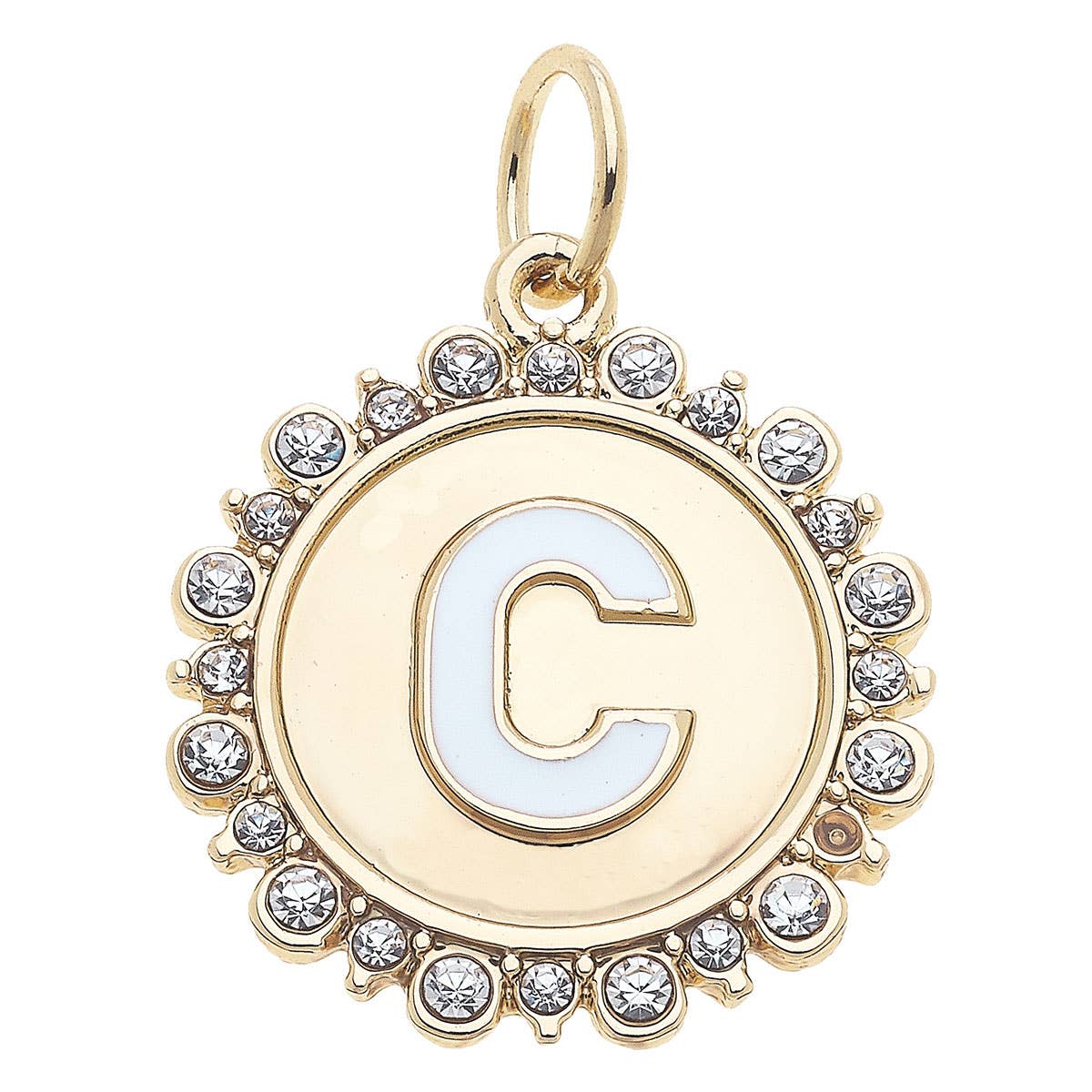Canvas Style - Wholesale Individual Charm/Pendant - Rhinestone Letter Disc Charm in Shiny Gold2