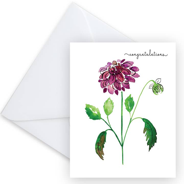 Félicitations Carte de Vœux Dahlia pour la vente par KCM Studio INK