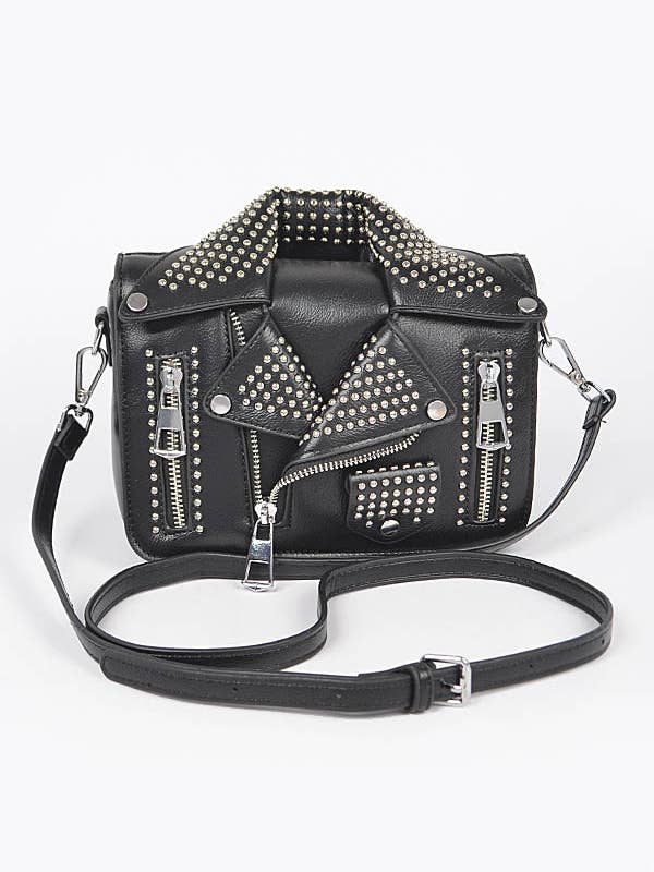 Pochette da giacca in pelle vegana con borchie in metallo per la vendita all'ingrosso da parte di Shop Neighbors