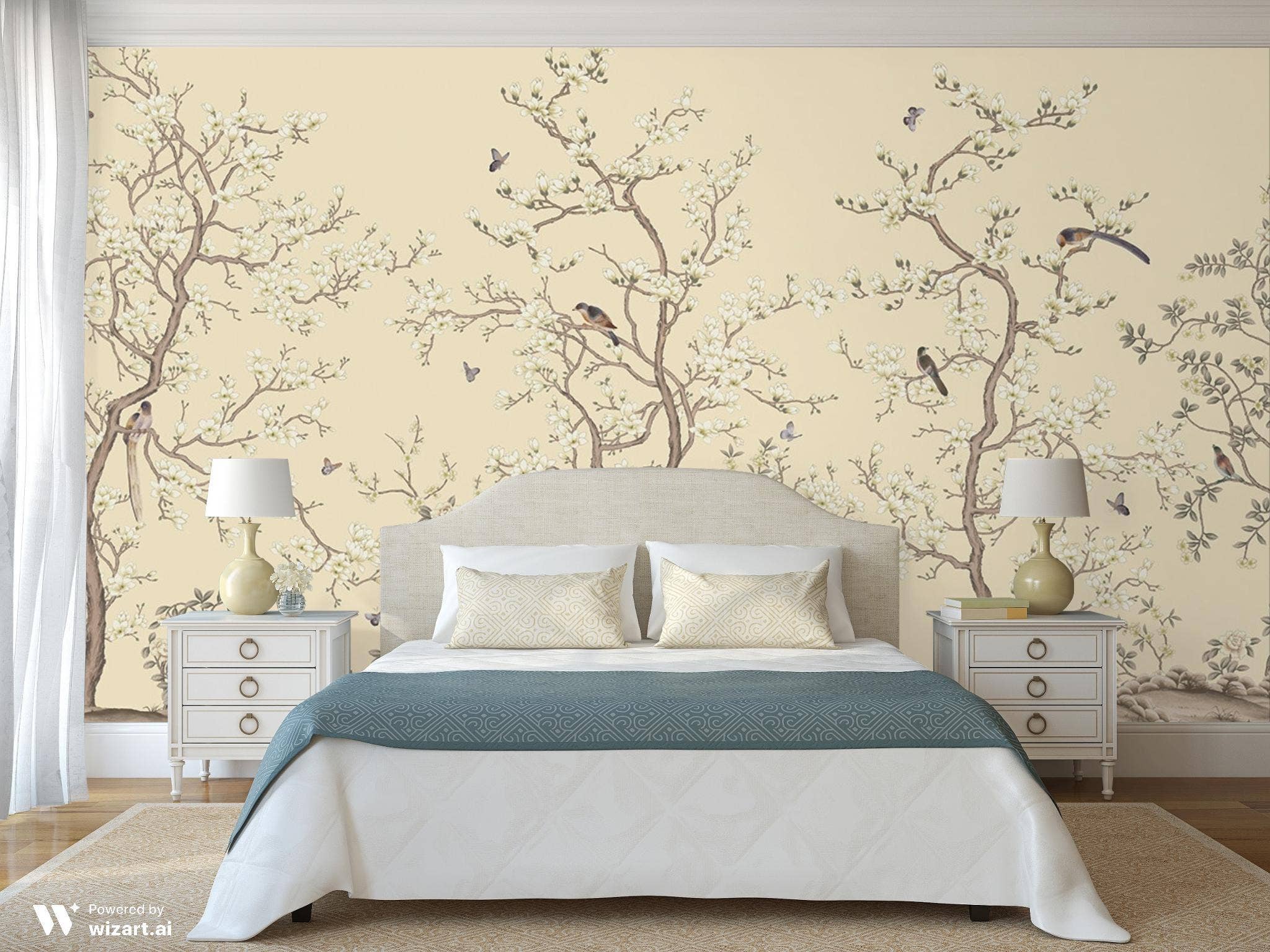GK Home Decor - Venta al por mayor Papel pintado - Murales de papel pintado Chinoiserie Serene Blossom ilustrado a mano7