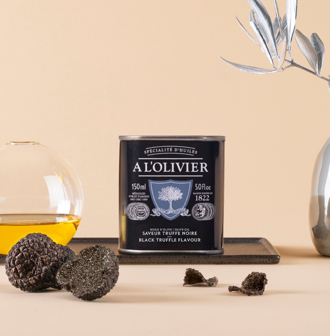 Gourmet Food Solutions, Inc. - Wholesale Olive Oil - Black Truffle Aromatic Olive Oil, A L'Olivier 8.3oz tin1