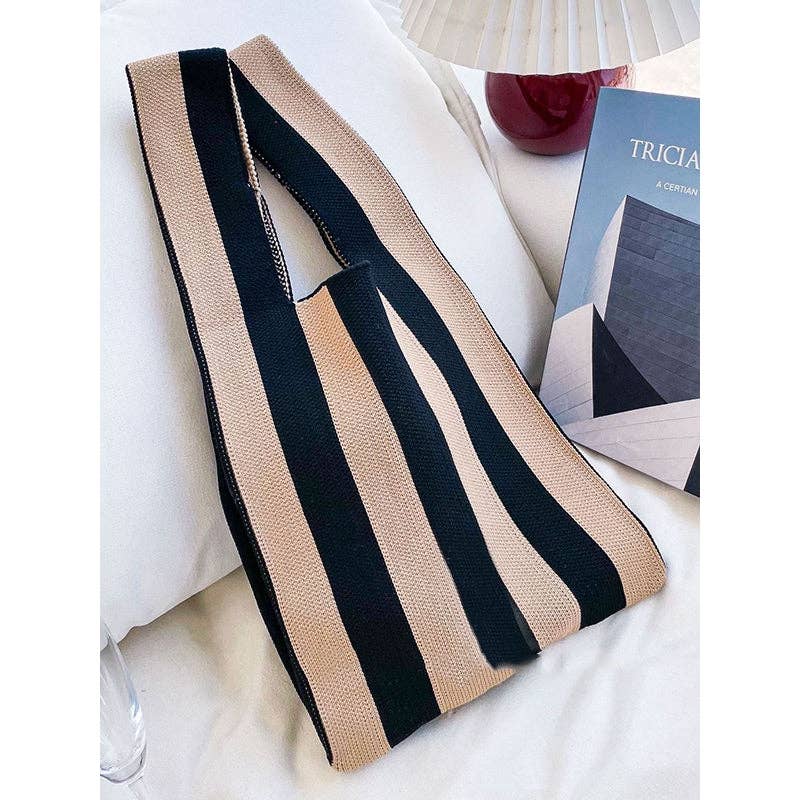 FurDecoration - Wholesale Tote Bag - Women's - Woven Handbag with Striking Contrast Color Stripes1