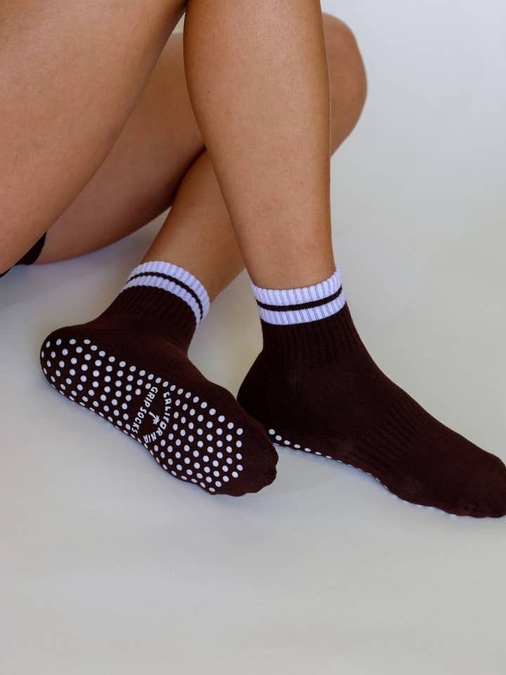 The Classic Shortie Grip Socks - Brown & White for wholesale by California Grip Socks
