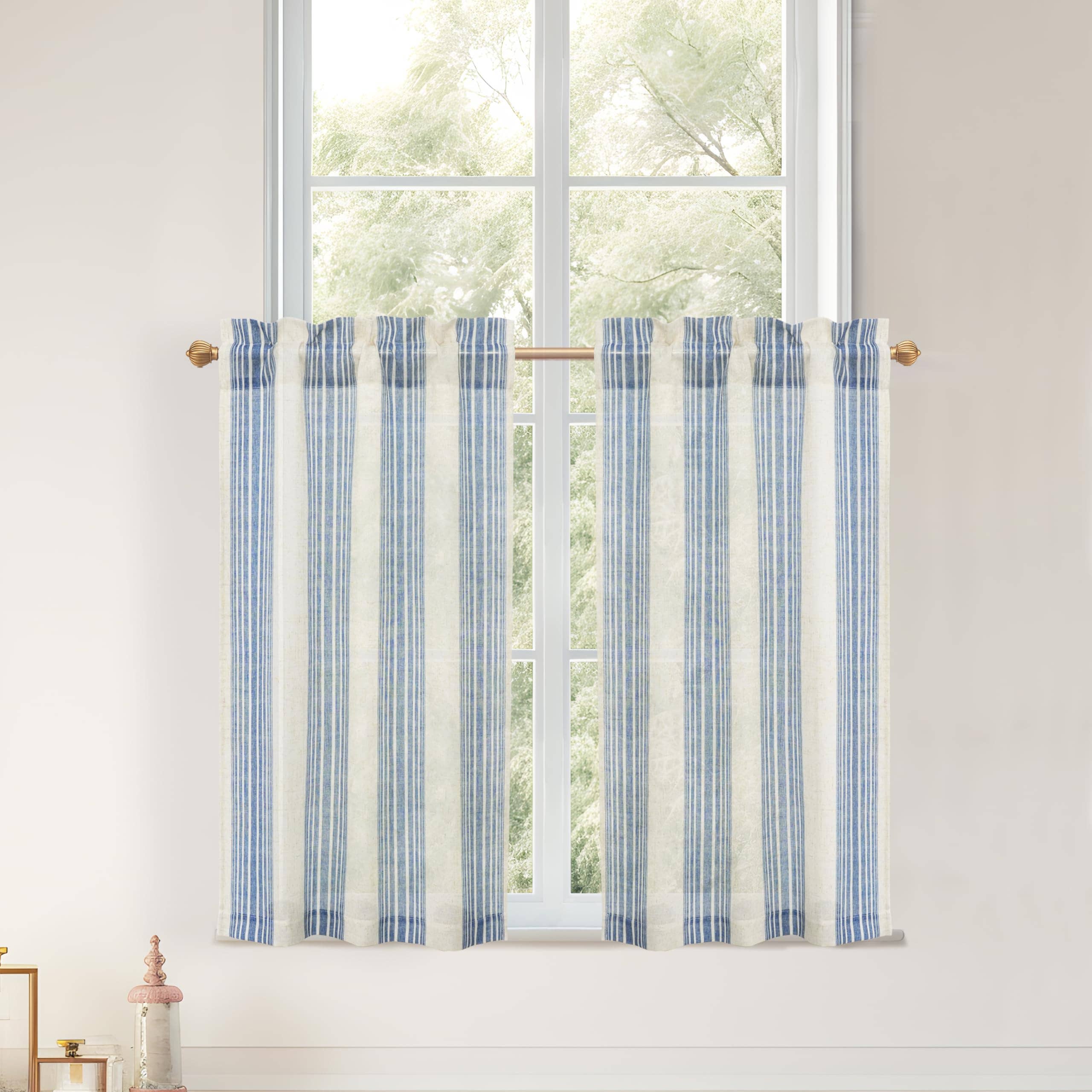DriftAway - Wholesale Curtain - 2 Panels Linen Kitchen Tier Curtains Striped Cafe Curtains14