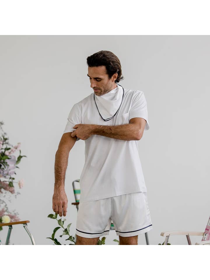 Midnight Mischief – wholesale Sleepwear bottom – men's – Luxe Men's White Satin Shorts