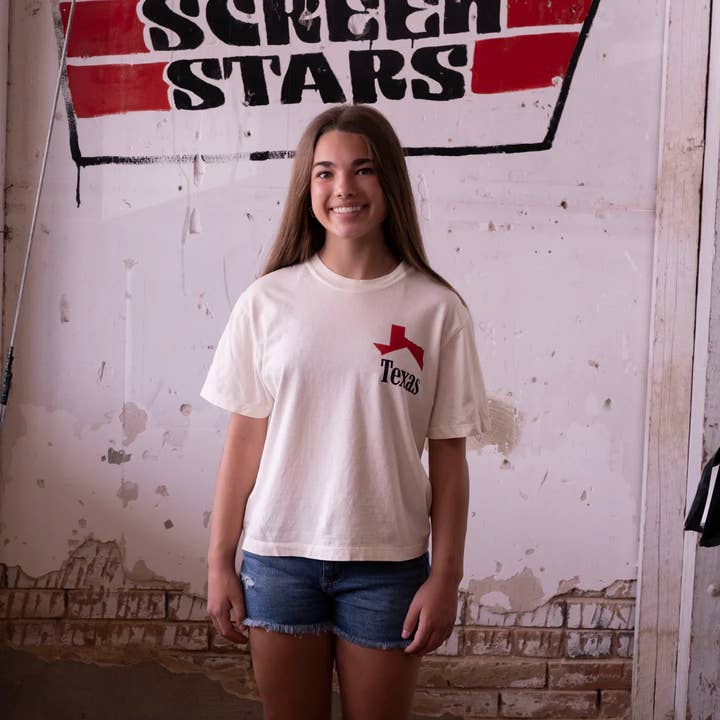 Texas ICON Crop Top T-Shirt (Ivory) for wholesale by NORMAN ROSCOE