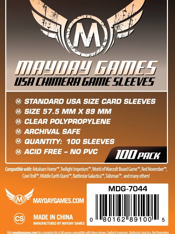 USA Chimera Game Sleeves 57.5 X 89 MM - 100 Pack - Orange for wholesale by Mayday Games