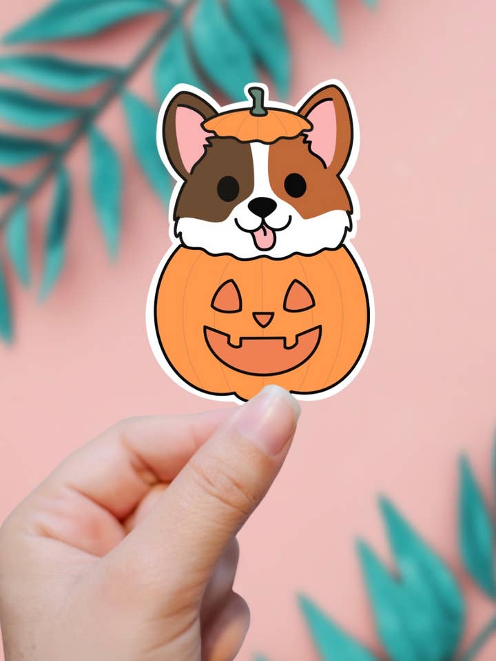 Pumpkin Dog Halloween Sticker for wholesale by EnchantingSunshine