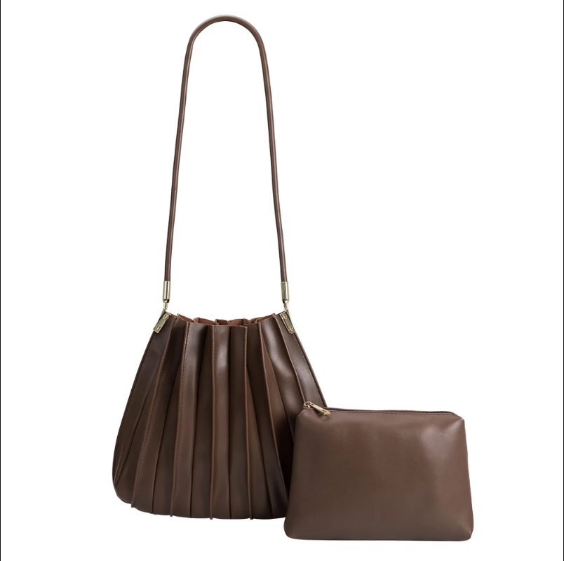 Melie Bianco - Wholesale Shoulder Bag - Women's - Carrie Chocolate Pleated Vegan Shoulder Bag Pre-Order 1/051