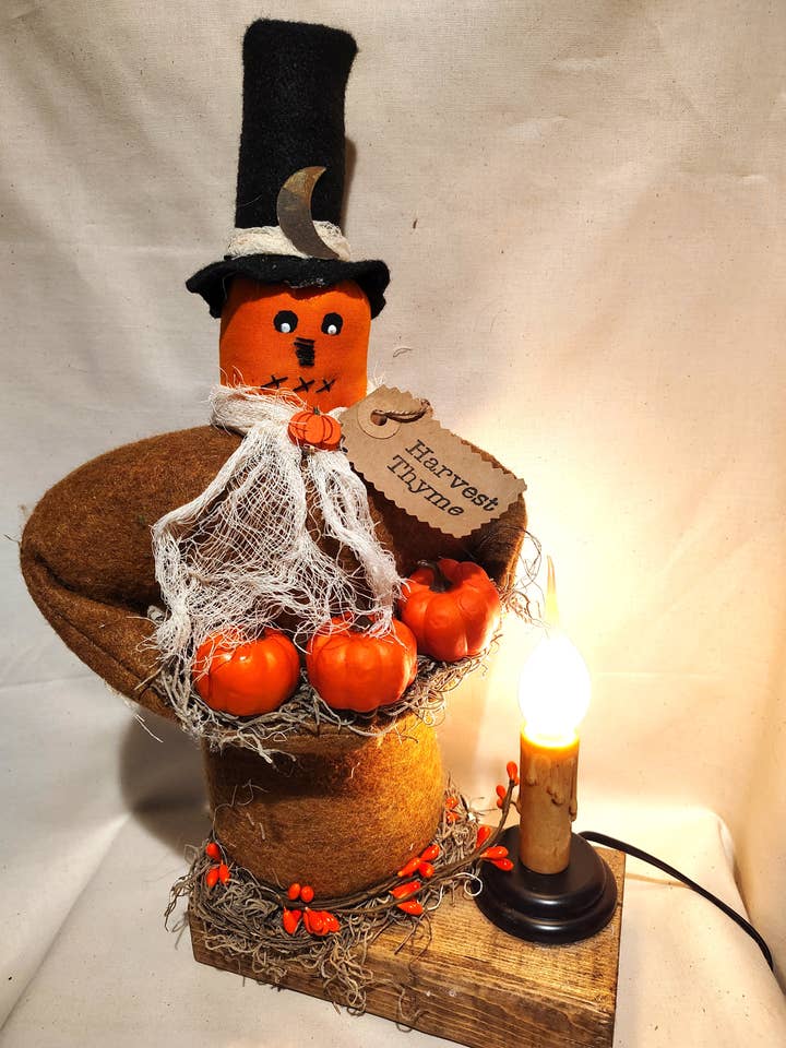 Lighted Mr Patch Pumpkin for wholesale by The Heritage Primitive Gift Shoppe
