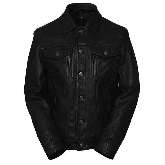 Four Pocket Herren Trucker-Lederjacke im Western-Stil, Schwarz für den Großhandel von Matchless York