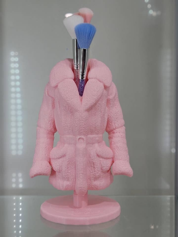 Cozy Pink Coat Makeup Brush Holder - Chic Vanity Organizer for wholesale by JDCOLFASHION LLC