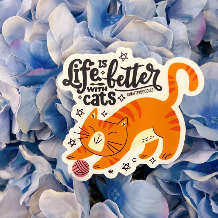 Life is Better with Cats Vinyl Waterproof Sticker for wholesale by NatterDoodle