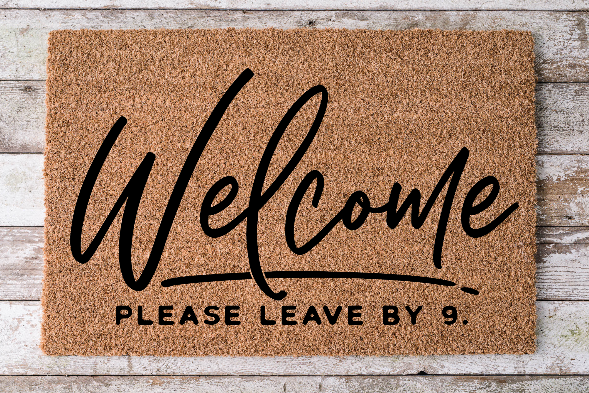 DecoExchange - Vente Paillasson - Welcome Please Leave by 9 — Paillasson humoristique — 30 x 18 po Coir Doo0